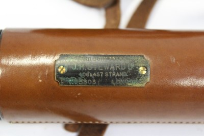 Lot 2048 - Leather cased three draw brass spotting scope