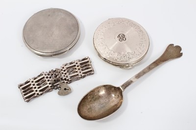 Lot 165 - Two silver compacts, silver teaspoon and silver gate bracelet