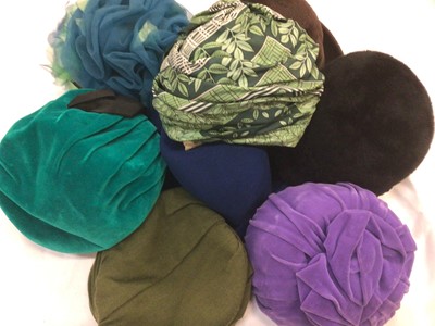 Lot 1815 - Ladies vintage hats. 1940's - 1960's period including felt, velvet, chiffon, mohair etc. Styles include turban, cloche.