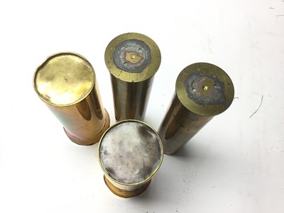 Lot 260 - British Military MK3A brass pocket compass together with four Trench Art shell case vases and a bugle (6)