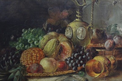 Lot 425 - James Poulton oil on canvas still life of fruit and silver gilt