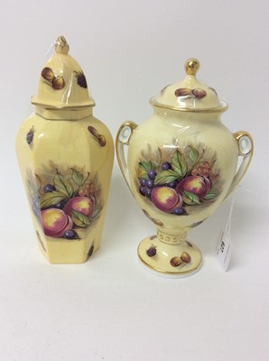 Lot 627 - Aynsley Orchard Gold china, including a twin-handled vase and cover, a hexagonal vase and cover, a pot and cover, and a dish (4)