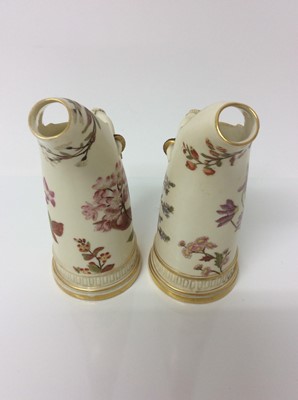 Lot 629 - Pair of Royal Worcester blush ivory tusk ewers, model number 1116, 19cm height