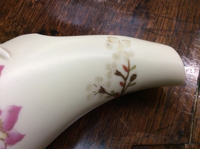Lot 629 - Pair of Royal Worcester blush ivory tusk ewers, model number 1116, 19cm height