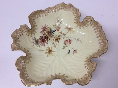 Lot 630 - Pair of Royal Worcester blush ivory dishes, of leaf form, 24cm across