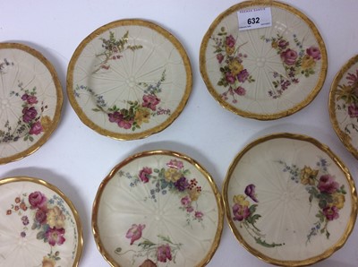 Lot 632 - Eleven Royal Worcester blush ivory moulded dishes, decorated with flowers, 14cm diameter