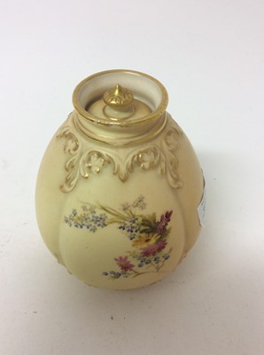 Lot 634 - Three Royal Worcester blush ivory covered pots, each of different form, between 7cm and 13cm height