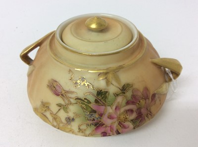 Lot 634 - Three Royal Worcester blush ivory covered pots, each of different form, between 7cm and 13cm height