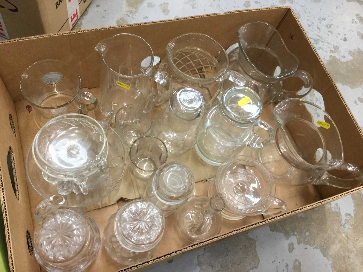 Lot 92 - One box of assorted cut glass ware including jugs and dishes (1 box)