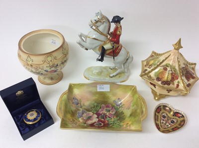 Lot 636 - Various collectable china, including a Royal Winton dish signed Zkas, a Royal Worcester trinket box, a Royal Crown Derby Imari pin dish, a Marquis Fine China covered pot, a Crown Ducal vase, and a...