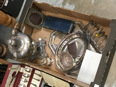 Lot 106 - Two boxes containing a quantity of assorted silver plated wares to include tray, dishes and other items