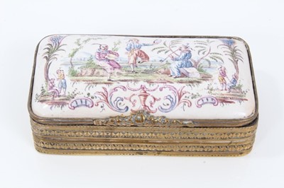 Lot 193 - 18th century style painted ceramic and brass snuff box