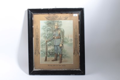 Lot 299 - First World War Imperial German overpainted memorial photograph of a soldier, mounted in glazed frame, 63.5 x 53cm overall