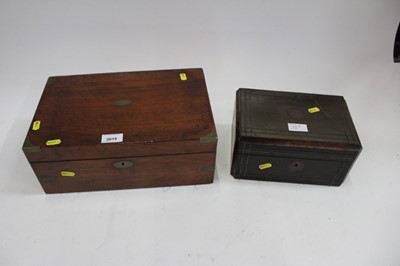 Lot 2015 - Victorian brass bound mahogany writing slope and a work box (2)