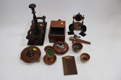 Lot 2029 - Group of various tree items including church offery box, pocket watch stands and other treen items (qty)