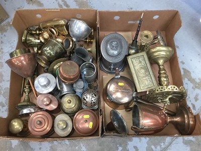 Lot 96 - Two boxes of assorted metalware including brass, copper and pewter (2 boxes)
