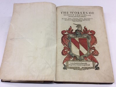 Lot 1026 - The works of Geoffrey Chaucer, circa 1620, rebound with half calf and boards and lacking early pages, but including the Canterbury Tales and many other works