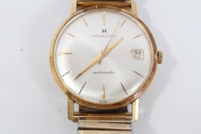 Lot 177 - 1960s/1970s gentlemens Hamilton Automatic 18ct gold wristwatch with a 21 jewel 64A calibre automatic movement, the circular dial with date aperture, applied gold baton hour markers and centre secon...