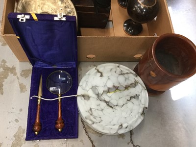 Lot 95 - Pair of Cloissone vases, marbled glass ceiling light and other items (1 box)