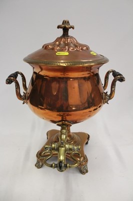 Lot 2036 - Antique Copper Samouvar together with a pair of candlesticks, and copper items