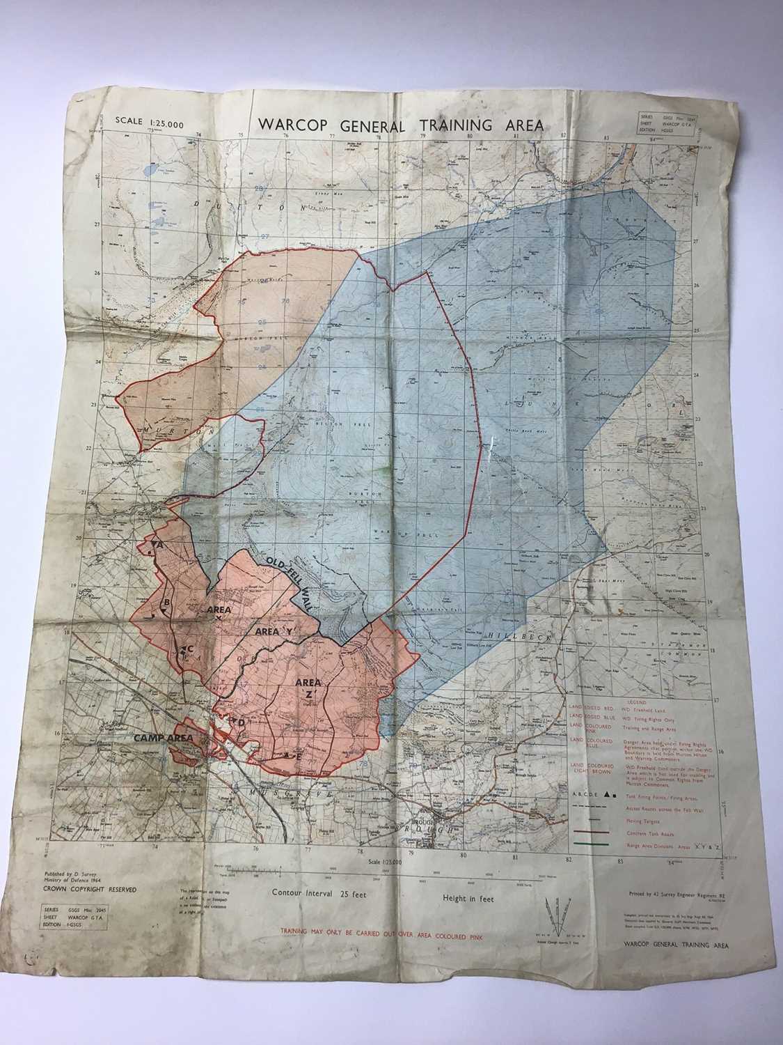 Lot 245 - 1960s Warcop General Training Area map, dated 1964, approximately 72 x 58cm