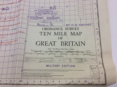 Lot 246 - Second World War Ordnance Survey Ten Mile Map of Great Britain, marked Confidential Control of Flying in Balloon Areas to be held by the duty pilot in the watch office