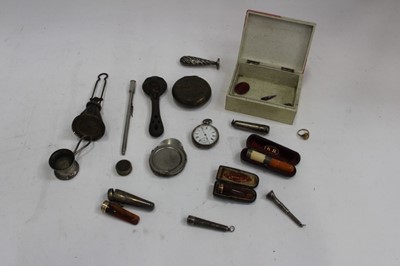 Lot 2002 - Miscellaneous group of items to include two Victorian gold mounted amber cigar holders, silver cigar holder cases, Victorian gold dress ring, set of 19th century gaming counters, and sundries