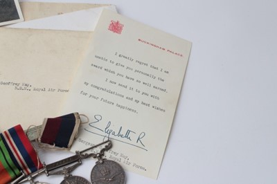 Lot 255 - Second World War and later RAF medal group comprising, Elizabeth II British Empire Medal (B.E.M.), military type, named to 520256 FLT. SGT. Geoffrey May. R.A.F., 1939 - 1945 Star, Africa Star, Defe...