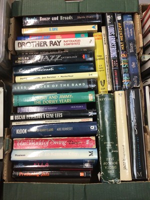 Lot 715 - Two boxes of Jazz books including Just Jazz and Producing Jazz by Herman Gray