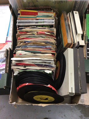 Lot 716 - Box of single Jazz records, EPs and High Output Hi-Fi tapes etc, including Nat King Cole, Dave Brubeck and Bobby Davis (approx 130)