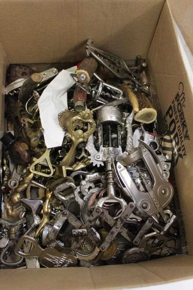 Lot 2017 - Extensive collection of old corkscrews, bottle openers, penknives and related items