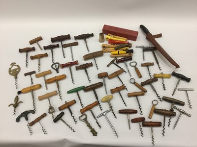 Lot 2017 - Extensive collection of old corkscrews, bottle openers, penknives and related items