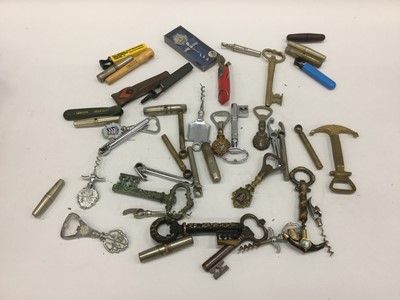 Lot 2017 - Extensive collection of old corkscrews, bottle openers, penknives and related items