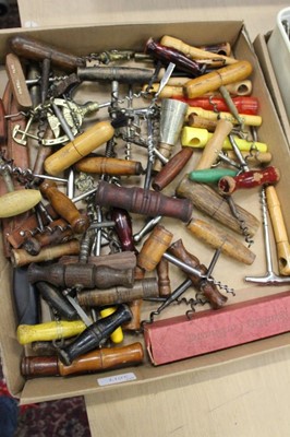 Lot 2017 - Extensive collection of old corkscrews, bottle openers, penknives and related items