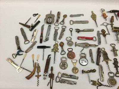 Lot 2017 - Extensive collection of old corkscrews, bottle openers, penknives and related items