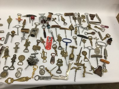Lot 2017 - Extensive collection of old corkscrews, bottle openers, penknives and related items