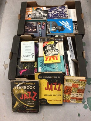 Lot 720 - Two boxes of Jazz books including The Encyclopaedia Yearbook of Jazz (1957) and Dictionary of Jazz (1956)