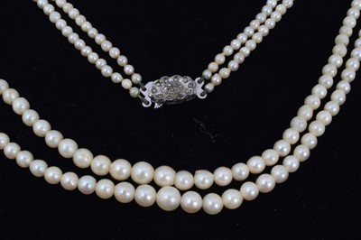Lot 180 - 1930s cultured pearl two strand necklace with marcasite clasp