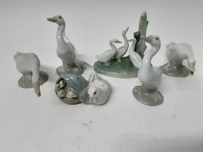 Lot 189 - Four Lladro porcelain figures, Four Lladro geese and a Nao goose (10)