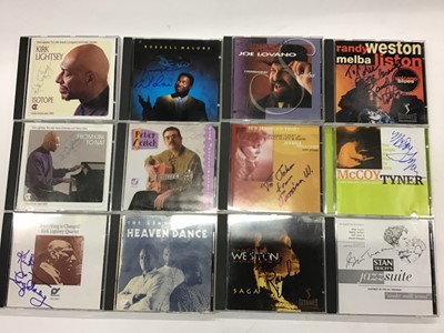 Lot 734 - Box of signed Jazz CDs including The New Couriers, Dianne Reeves, Larry Coryell, David Newton, Bobby Watson, Tim Warfield Sextet and Barbara Thompson (approx 130)