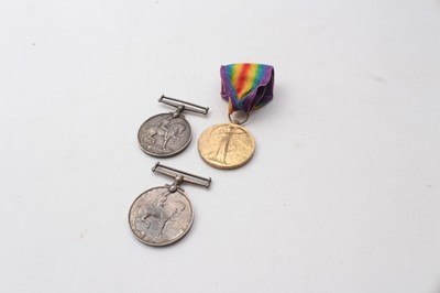Lot 277 - First World War Pair comprising War and Victory medal named to G - 49325 PTE. A. Chamberlain. R. Fus., together with another War medal named to 38100. A. A. Swain. D. H. R.N.R. (3)