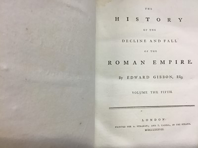 Lot 1245 - Gibbon - Decline and Fall of the Roman Empire, complete 6 vol. set, 1788, in good condition