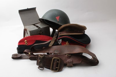 Lot 267 - Group of Second World War and later British military Royal Artillery officers caps, side cap, helmet, and Sam Browne belt all from Robert L. Harding (some pieces named)