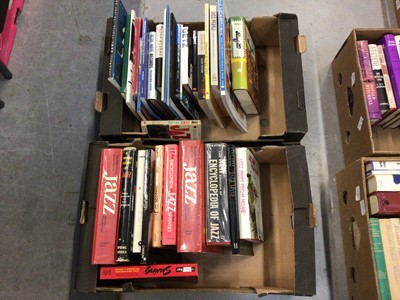 Lot 738 - Two boxes of Jazz books including Blue Note - The Album Cover Art, Dizzy Gillespie - The Bebop Years, and The New Enyclopaedia of Jazz