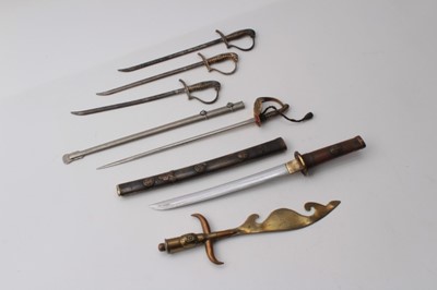 Lot 272 - First World War Brass Trench Art letter opener together with a letter opener in the form of a Japanese Katana and other similar letter openers (6)
