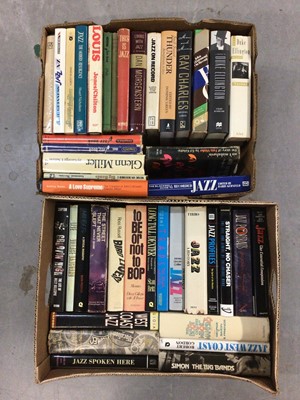 Lot 741 - Two boxes of Jazz books including To Be or Not to Bop, Groovin' High, The Best of Music Makers, and Jazz Portraits