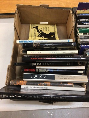 Lot 743 - Two boxes of Jazz books including Chuck Stewart's Jazz Files, Prestige Records, Straight Life - The Story of Art Pepper, and Kiss and Tell - Martin Taylor