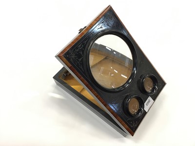 Lot 2022 - Good Quality 19th Century Continental Ebonised Stereoscopic Viewer with crossbanded decoration, 27.5cm in length