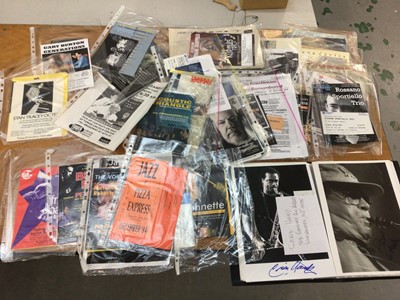 Lot 749 - Folder of approx 80 signed Jazz photographs including Dr Martin Taylor MBE, Craig Handy, Jim Mullen and Jacque Drinkworth, together with a selection of Jazz programmes, tickets and flyers, etc