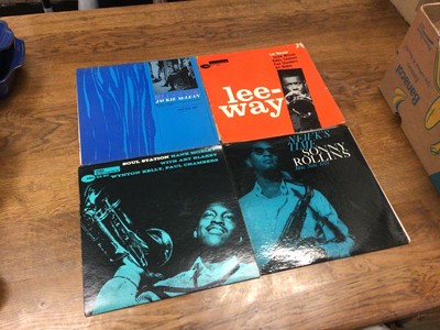 Lot 761 - Four LP records on the Blue Note label, including Bluesnik, Jackie McLean, 4067; Lee-Way, Lee Morgan, 4034; Newk's Time, Sonny Rollins, 4001; Soul Station, Hank Mobley, 84031